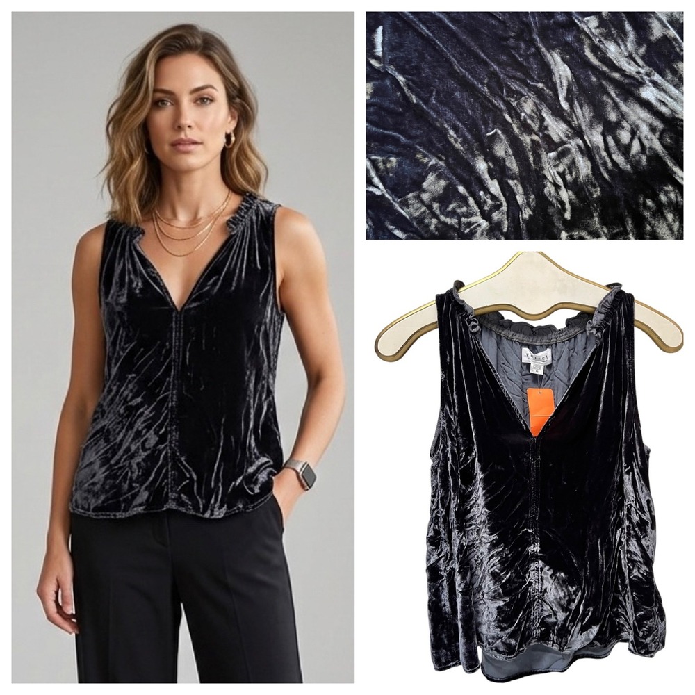 Velvet by Graham & Spencer Prima Top Silk Blend Ruffle Crushed Velvet Sz XS NWT